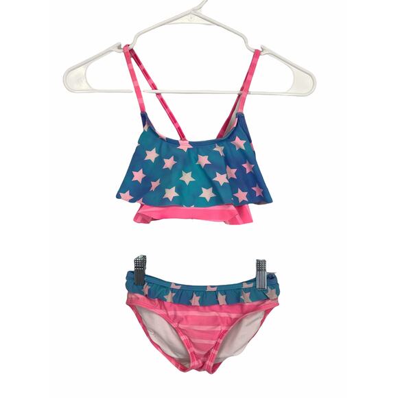 Xhilaration Girl's Stars & Striped Pink Blue Swim Bikini Set Kid's Size Medium - Picture 2 of 7
